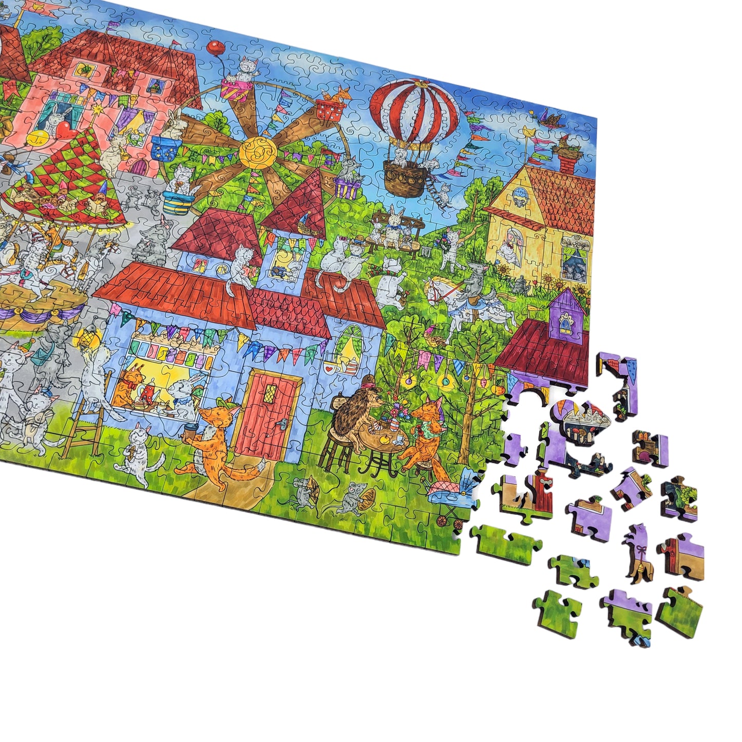 Wooden Jigsaw Puzzle for Adults - Uniquely Shaped Pieces - 425 Pieces - Busy Town