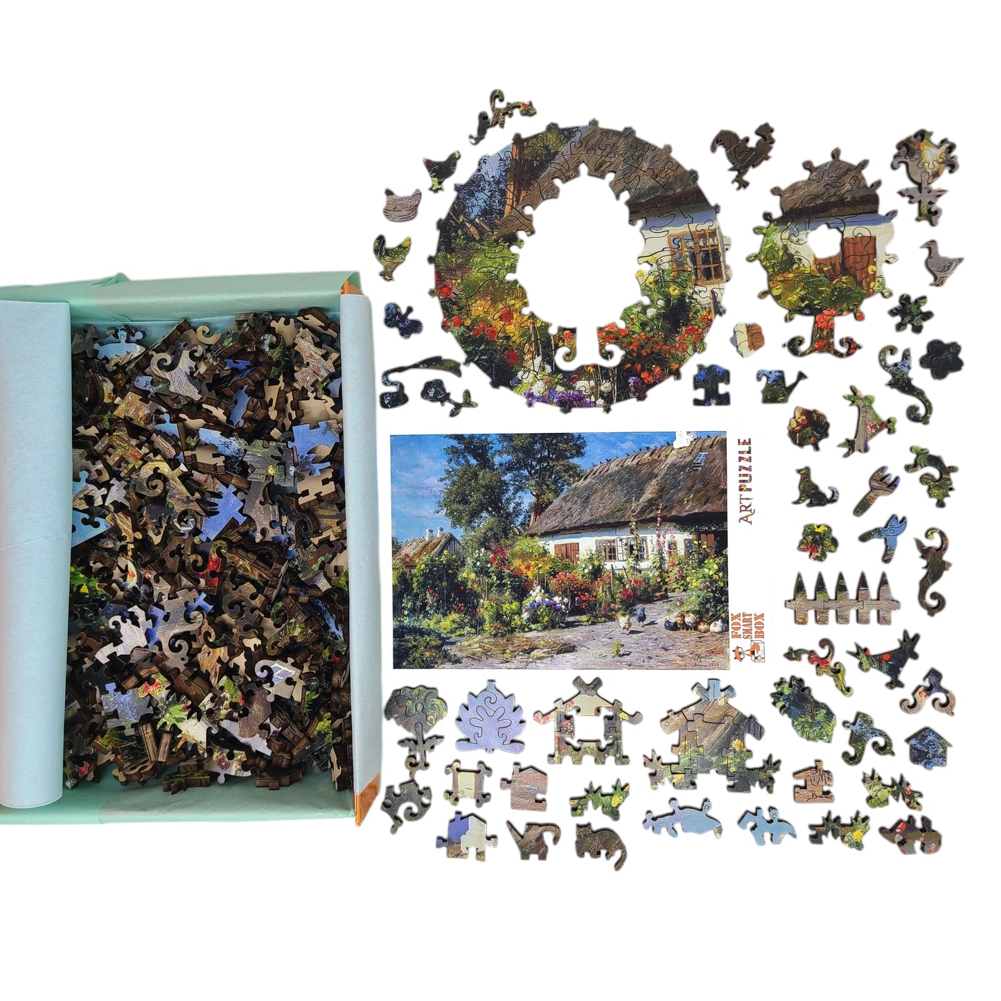 Wooden Jigsaw Puzzle for Adults - Uniquely Shaped Pieces - 400 Pieces - A Cottage Garden with Chickens