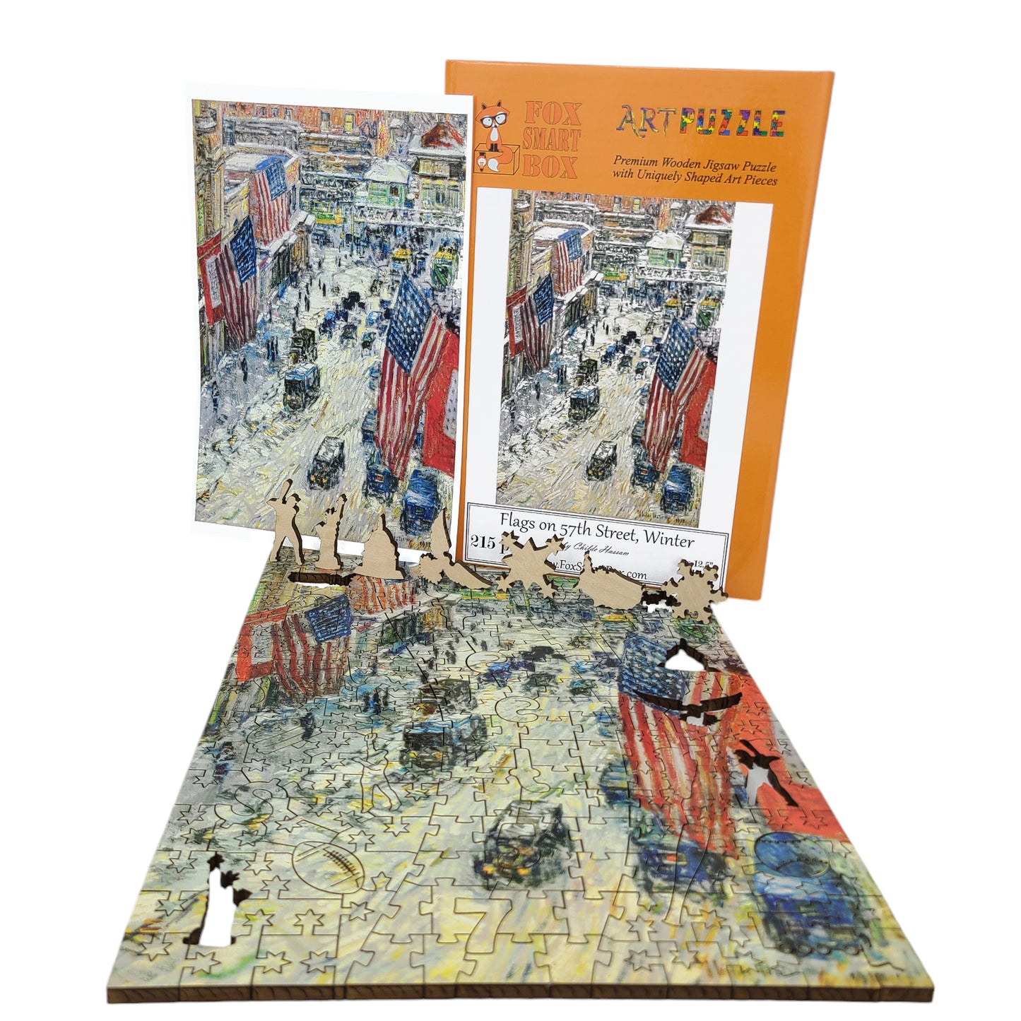 Large Format Wooden Jigsaw Puzzle with Uniquely Shaped Pieces for Seniors and Adults - 215 Pieces - Flags on 57th Street, Winter