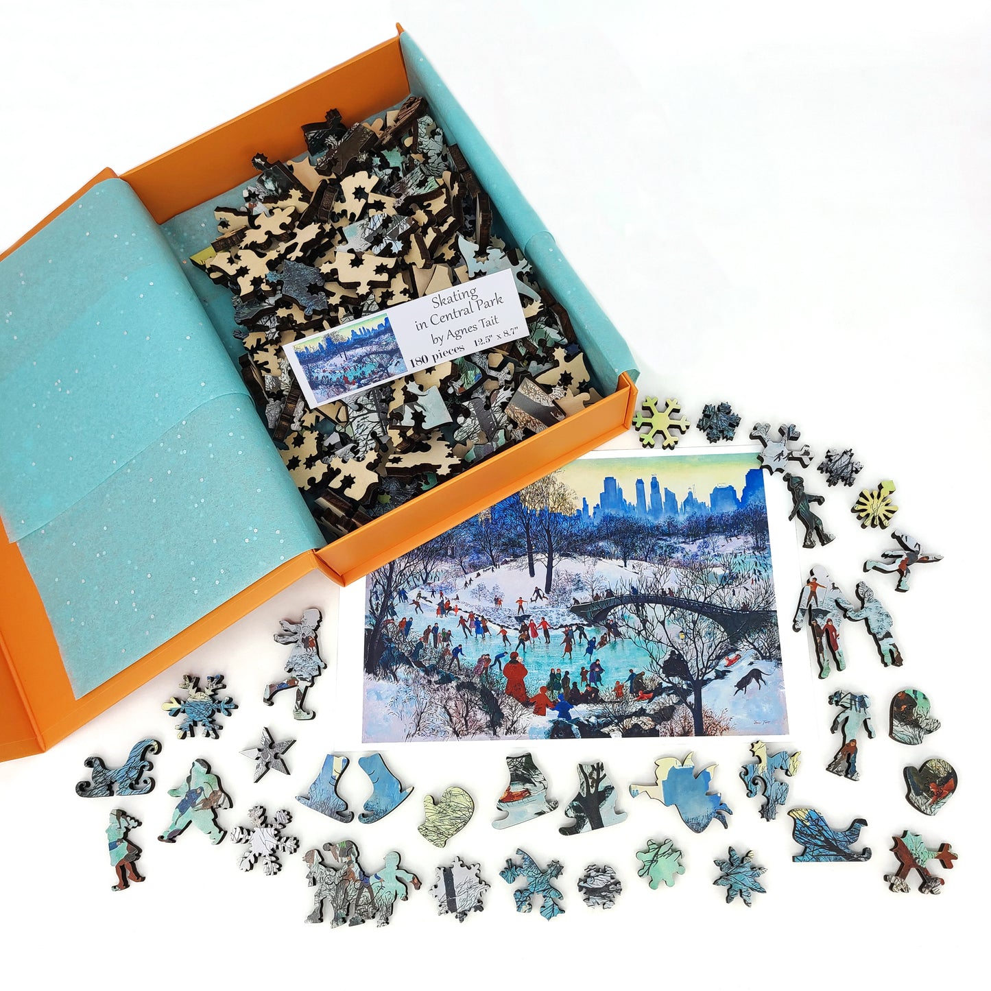 Rompecabezas de madera con piezas de formas únicas para adultos - 180 piezas - Patinando en Central Park