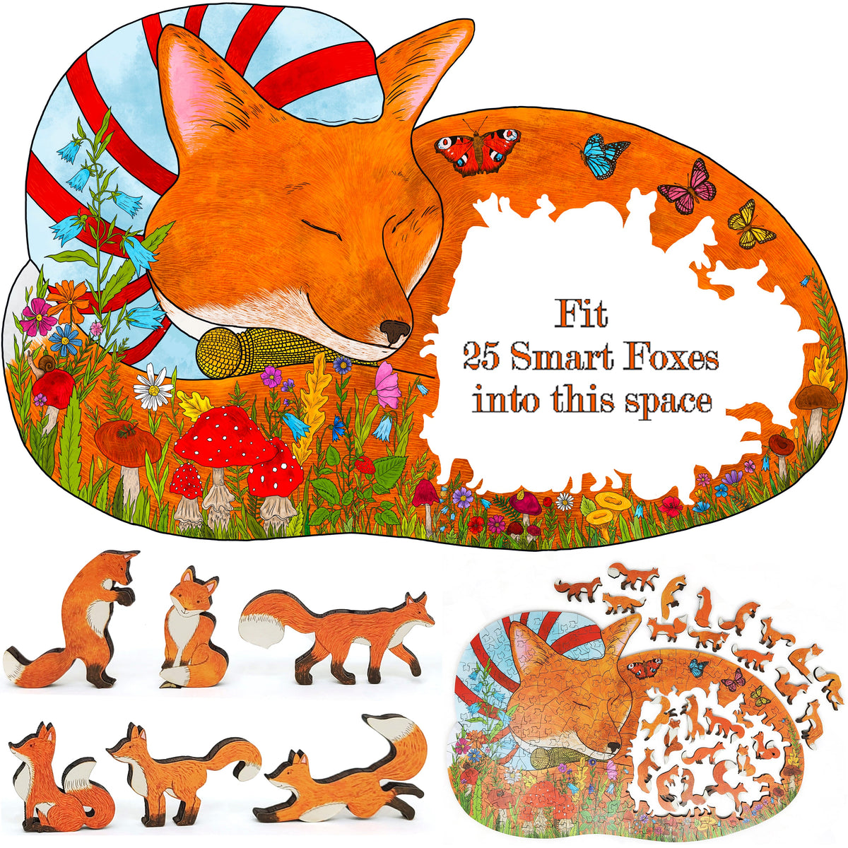 Wooden Jigsaw Puzzle for Adults Uniquely Shaped Pieces by FoxSmartBox