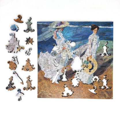 Large Format Wooden Jigsaw Puzzle with Uniquely Shaped Pieces for Seniors and Adults - 190 Pieces - Strolling along the Seashore