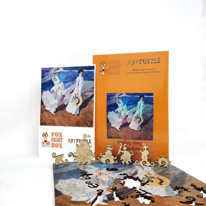 Large Format Wooden Jigsaw Puzzle with Uniquely Shaped Pieces for Seniors and Adults - 190 Pieces - Strolling along the Seashore