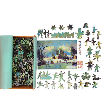 Large Format Wooden Jigsaw Puzzle with Uniquely Shaped Pieces for Seniors and Adults - 212 Pieces - American Winter Life