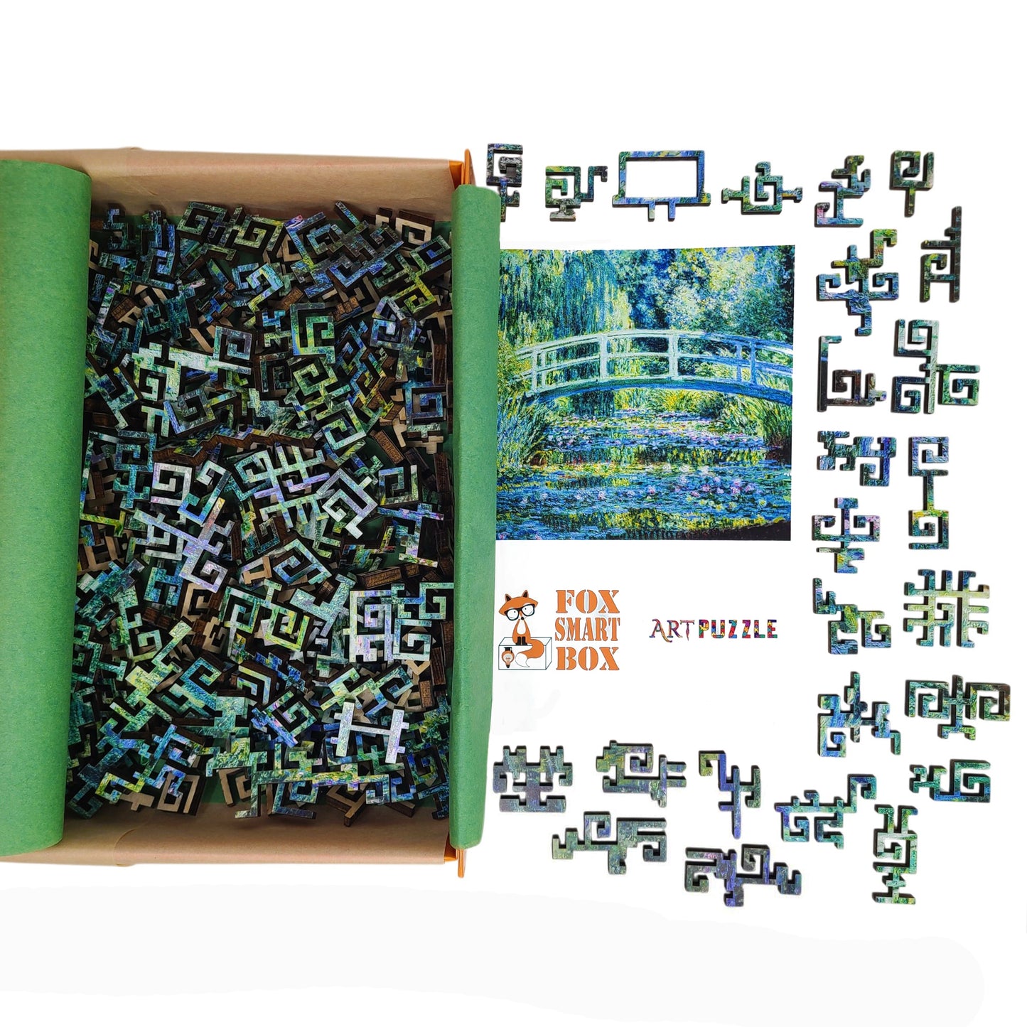 Wooden Jigsaw Puzzle for Adults - Geometric - 232 Pieces - Water Lilies and Japanese Bridge