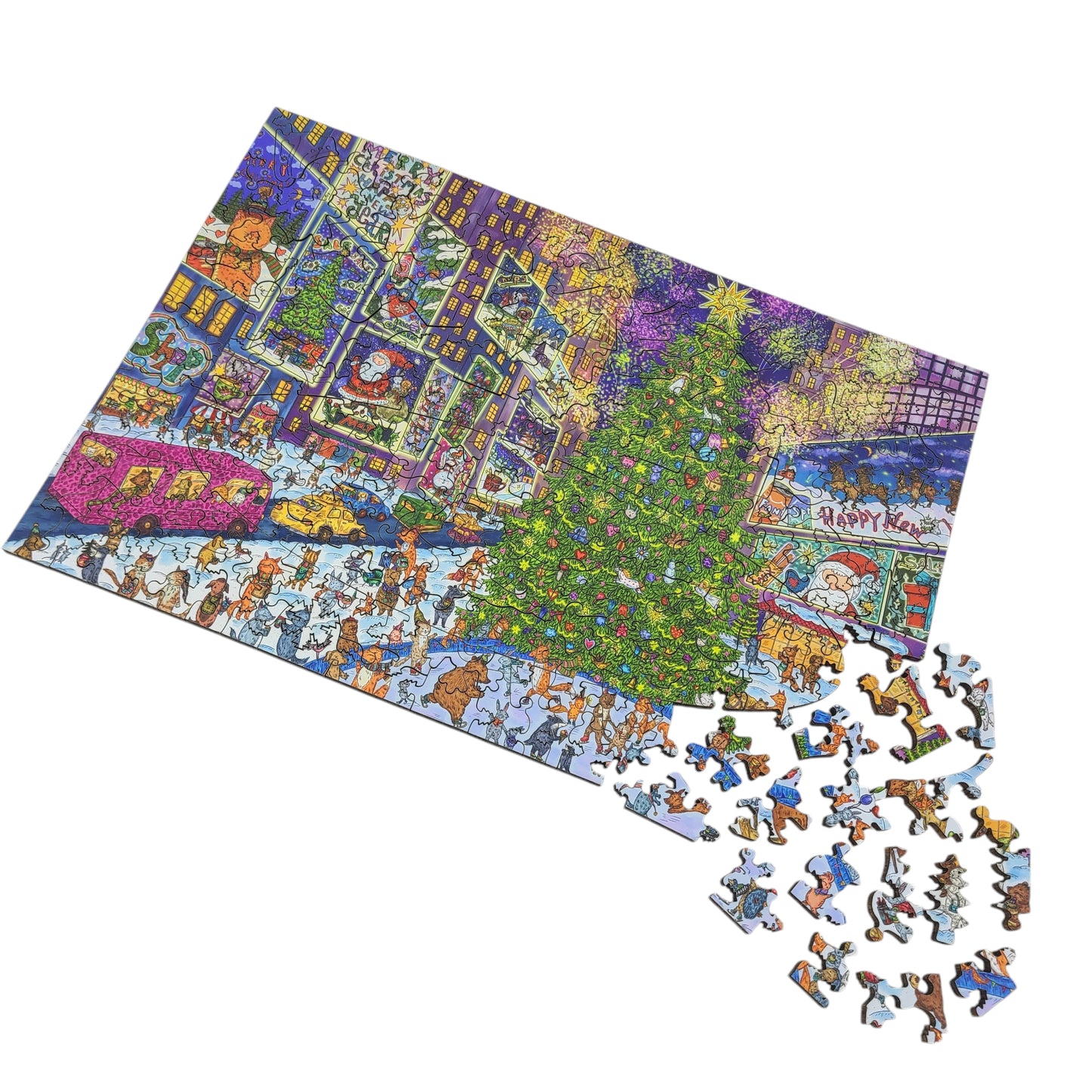Large Format Wooden Jigsaw Puzzle with Uniquely Shaped Pieces for Seniors and Adults - 220 Pieces - New York Holiday Lights