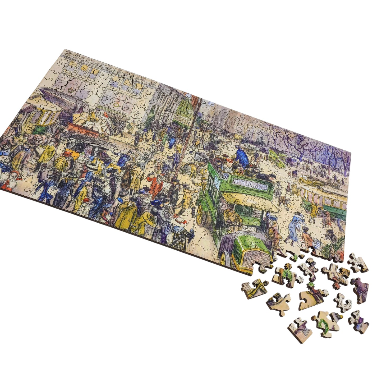 Wooden Jigsaw Puzzle for Adults - Uniquely Shaped Pieces - 310 Pieces - Christmas Shoppers, Madison Square