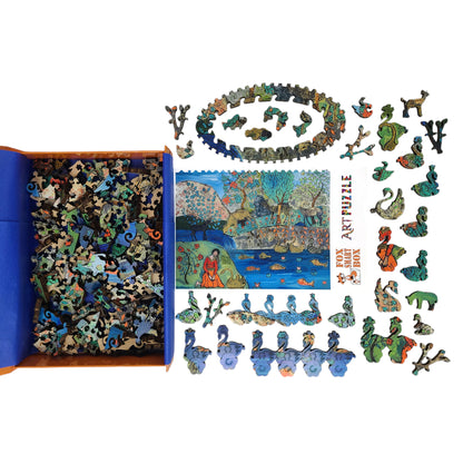 Large Format Wooden Jigsaw Puzzle with Uniquely Shaped Pieces for Seniors and Adults - 232 Pieces - Girl with Swan