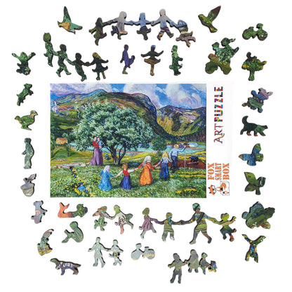 Large Format Wooden Jigsaw Puzzle with Uniquely Shaped Pieces for Seniors and Adults - 225 Pieces - Summer and Playing Children