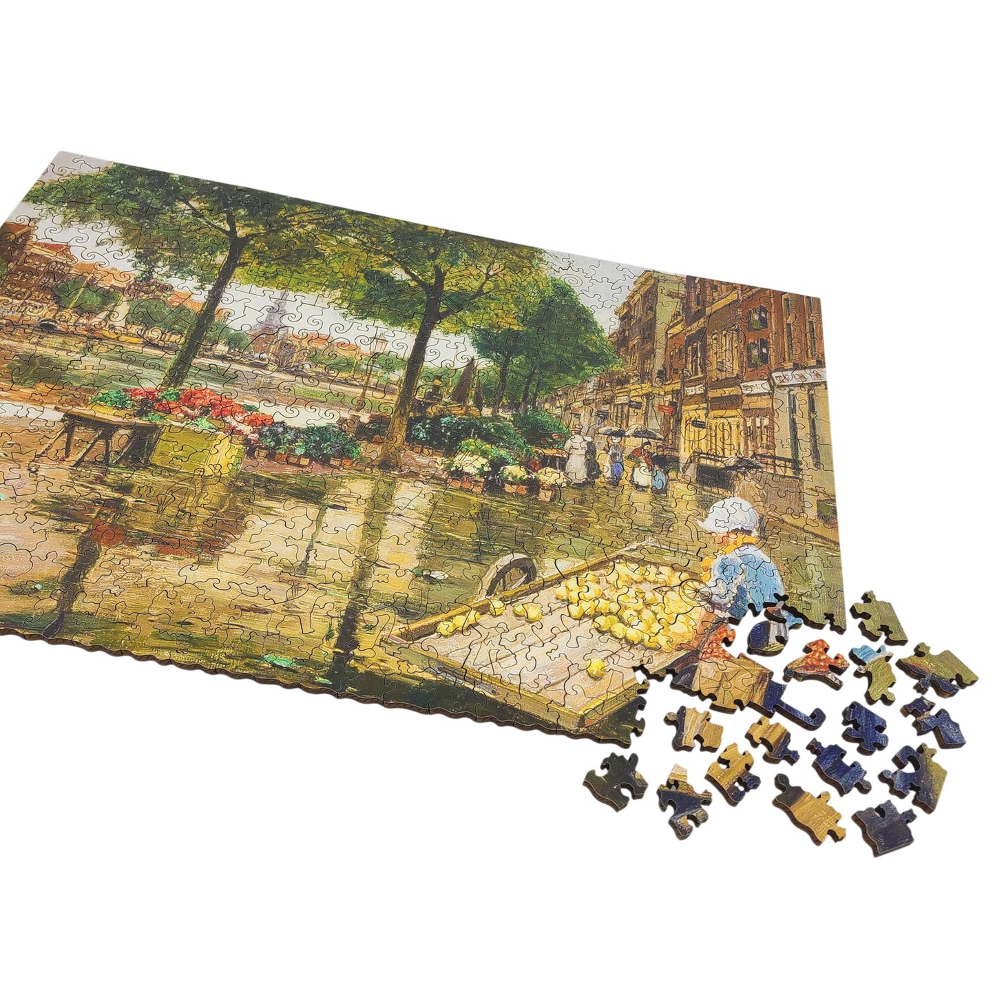 Wooden Jigsaw Puzzle for Adults - Uniquely Shaped Pieces - 465 Pieces - Flower Market in Amsterdam