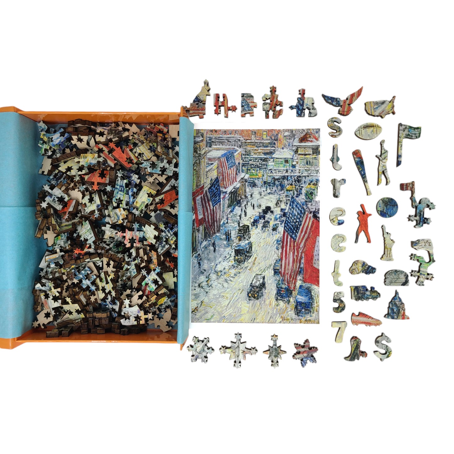 Large Format Wooden Jigsaw Puzzle with Uniquely Shaped Pieces for Seniors and Adults - 215 Pieces - Flags on 57th Street, Winter