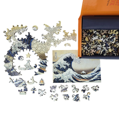 Large Format Wooden Jigsaw Puzzle with Uniquely Shaped Pieces for Seniors and Adults - 205 Pieces - The Great Wave off Kanagawa