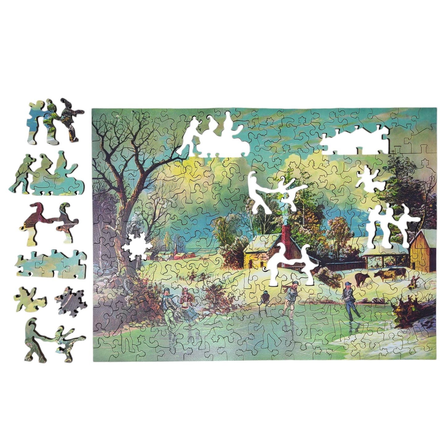 Large Format Wooden Jigsaw Puzzle with Uniquely Shaped Pieces for Seniors and Adults - 212 Pieces - American Winter Life