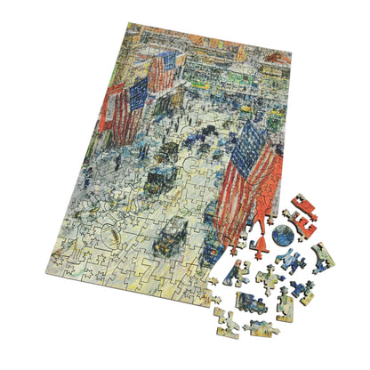 Large Format Wooden Jigsaw Puzzle with Uniquely Shaped Pieces for Seniors and Adults - 215 Pieces - Flags on 57th Street, Winter