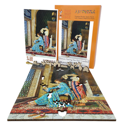 Large Format Wooden Jigsaw Puzzle with Uniquely Shaped Pieces for Seniors and Adults - 230 Pieces - Woman Having Her Hair Combed