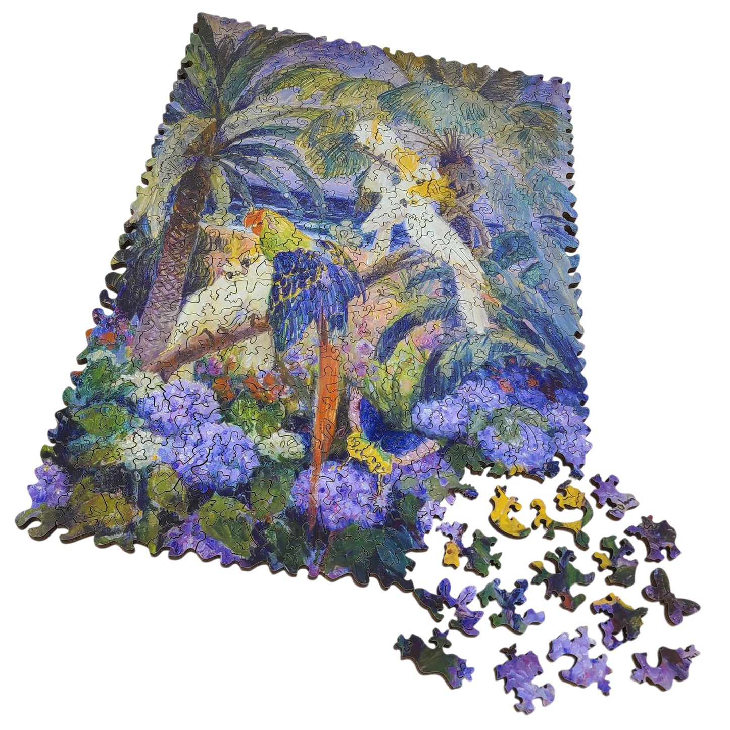 Wooden Jigsaw Puzzle for Adults - Uniquely Shaped Pieces - 310 Pieces - Tropical Landscape with Parrots