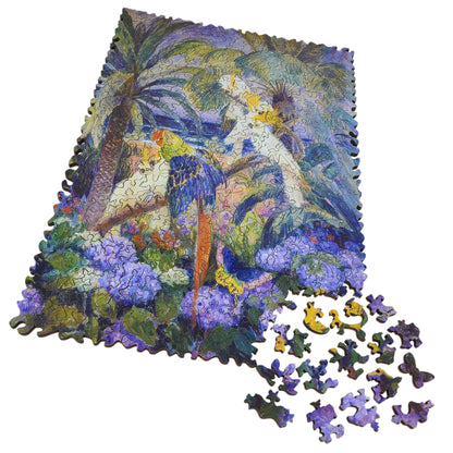 Wooden Jigsaw Puzzle for Adults - Uniquely Shaped Pieces - 310 Pieces - Tropical Landscape with Parrots