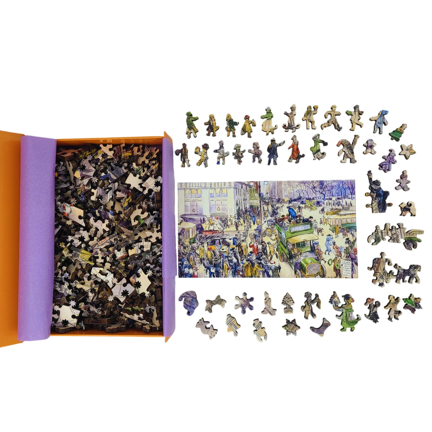 Wooden Jigsaw Puzzle for Adults - Uniquely Shaped Pieces - 310 Pieces - Christmas Shoppers, Madison Square