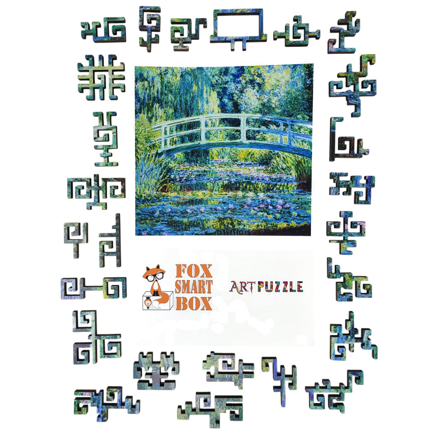 Wooden Jigsaw Puzzle for Adults - Geometric - 232 Pieces - Water Lilies and Japanese Bridge