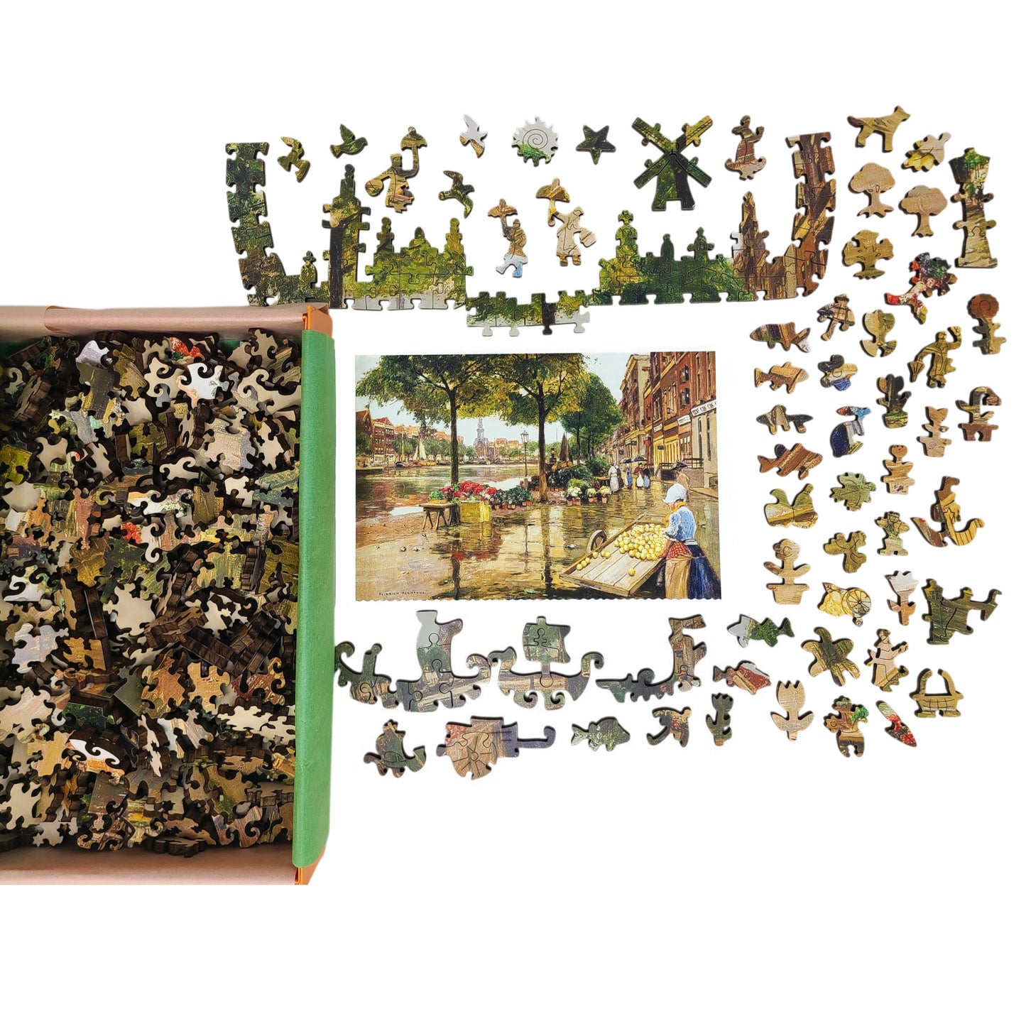 Wooden Jigsaw Puzzle for Adults - Uniquely Shaped Pieces - 465 Pieces - Flower Market in Amsterdam