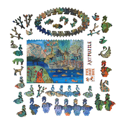 Large Format Wooden Jigsaw Puzzle with Uniquely Shaped Pieces for Seniors and Adults - 232 Pieces - Girl with Swan