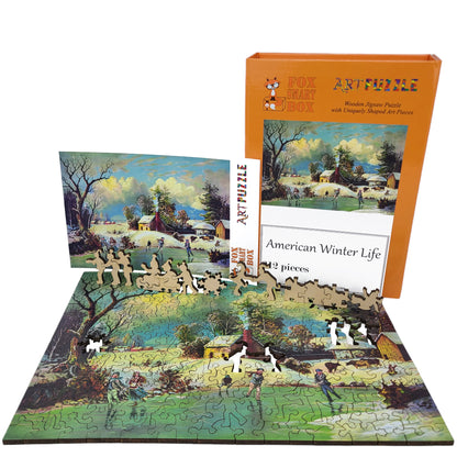 Large Format Wooden Jigsaw Puzzle with Uniquely Shaped Pieces for Seniors and Adults - 212 Pieces - American Winter Life
