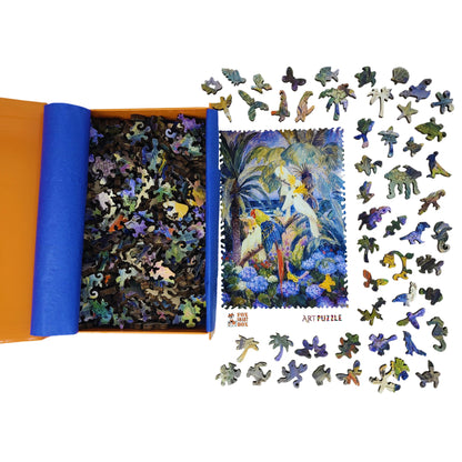 Wooden Jigsaw Puzzle for Adults - Uniquely Shaped Pieces - 310 Pieces - Tropical Landscape with Parrots