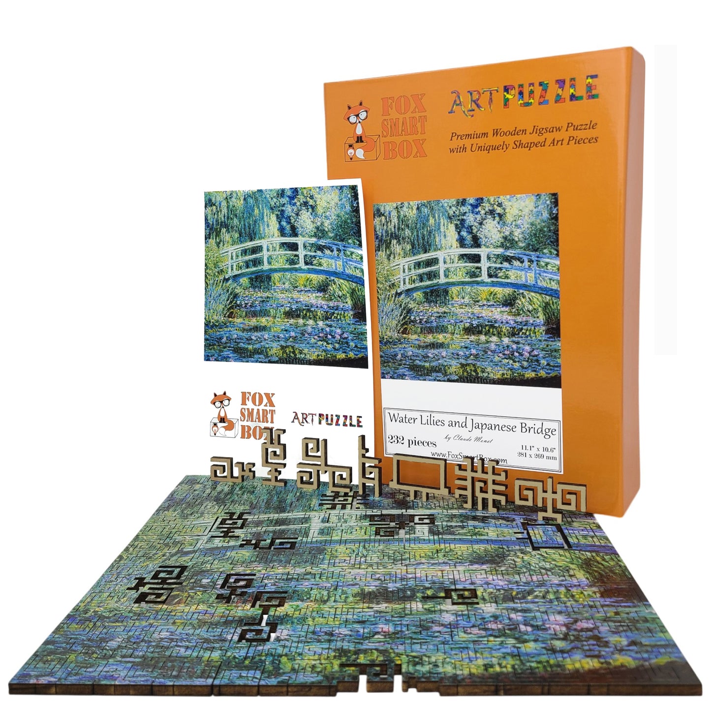 Wooden Jigsaw Puzzle for Adults - Geometric - 232 Pieces - Water Lilies and Japanese Bridge