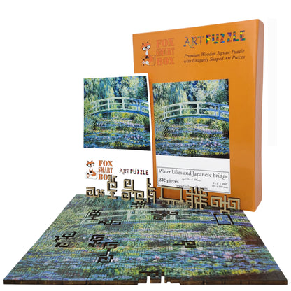 Wooden Jigsaw Puzzle for Adults - Geometric - 232 Pieces - Water Lilies and Japanese Bridge