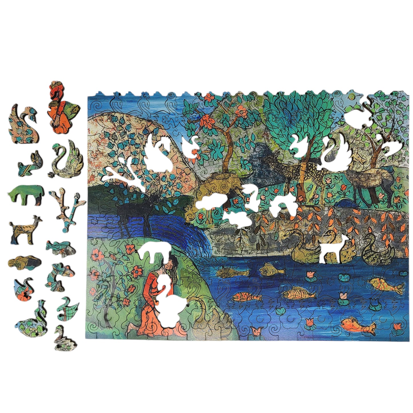 Large Format Wooden Jigsaw Puzzle with Uniquely Shaped Pieces for Seniors and Adults - 232 Pieces - Girl with Swan