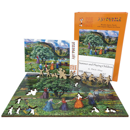 Large Format Wooden Jigsaw Puzzle with Uniquely Shaped Pieces for Seniors and Adults - 225 Pieces - Summer and Playing Children