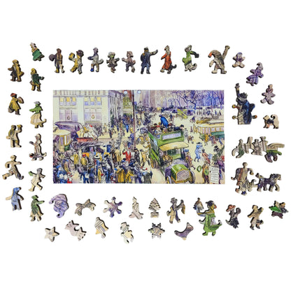 Wooden Jigsaw Puzzle for Adults - Uniquely Shaped Pieces - 310 Pieces - Christmas Shoppers, Madison Square