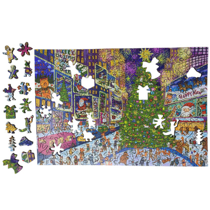 Large Format Wooden Jigsaw Puzzle with Uniquely Shaped Pieces for Seniors and Adults - 220 Pieces - New York Holiday Lights