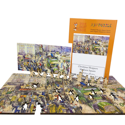 Wooden Jigsaw Puzzle for Adults - Uniquely Shaped Pieces - 310 Pieces - Christmas Shoppers, Madison Square