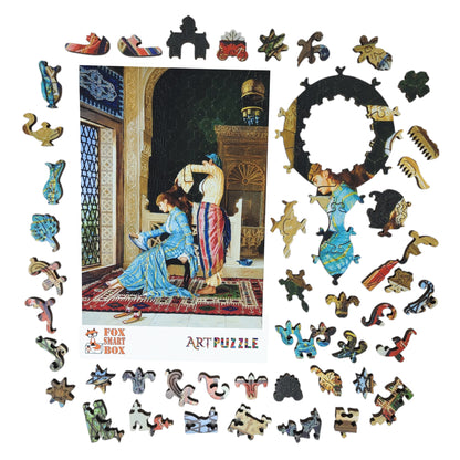 Large Format Wooden Jigsaw Puzzle with Uniquely Shaped Pieces for Seniors and Adults - 230 Pieces - Woman Having Her Hair Combed
