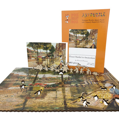 Wooden Jigsaw Puzzle for Adults - Uniquely Shaped Pieces - 465 Pieces - Flower Market in Amsterdam