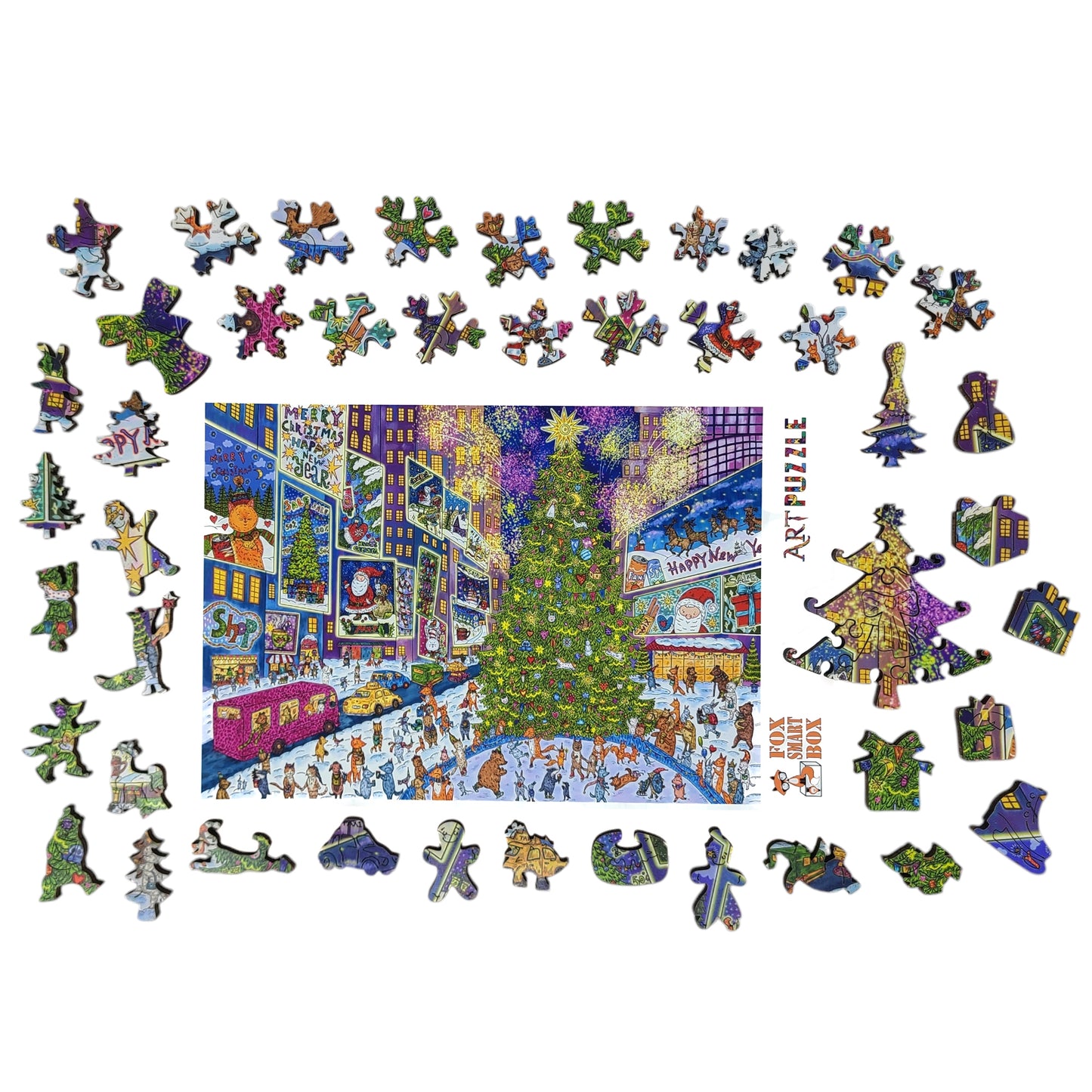Large Format Wooden Jigsaw Puzzle with Uniquely Shaped Pieces for Seniors and Adults - 220 Pieces - New York Holiday Lights