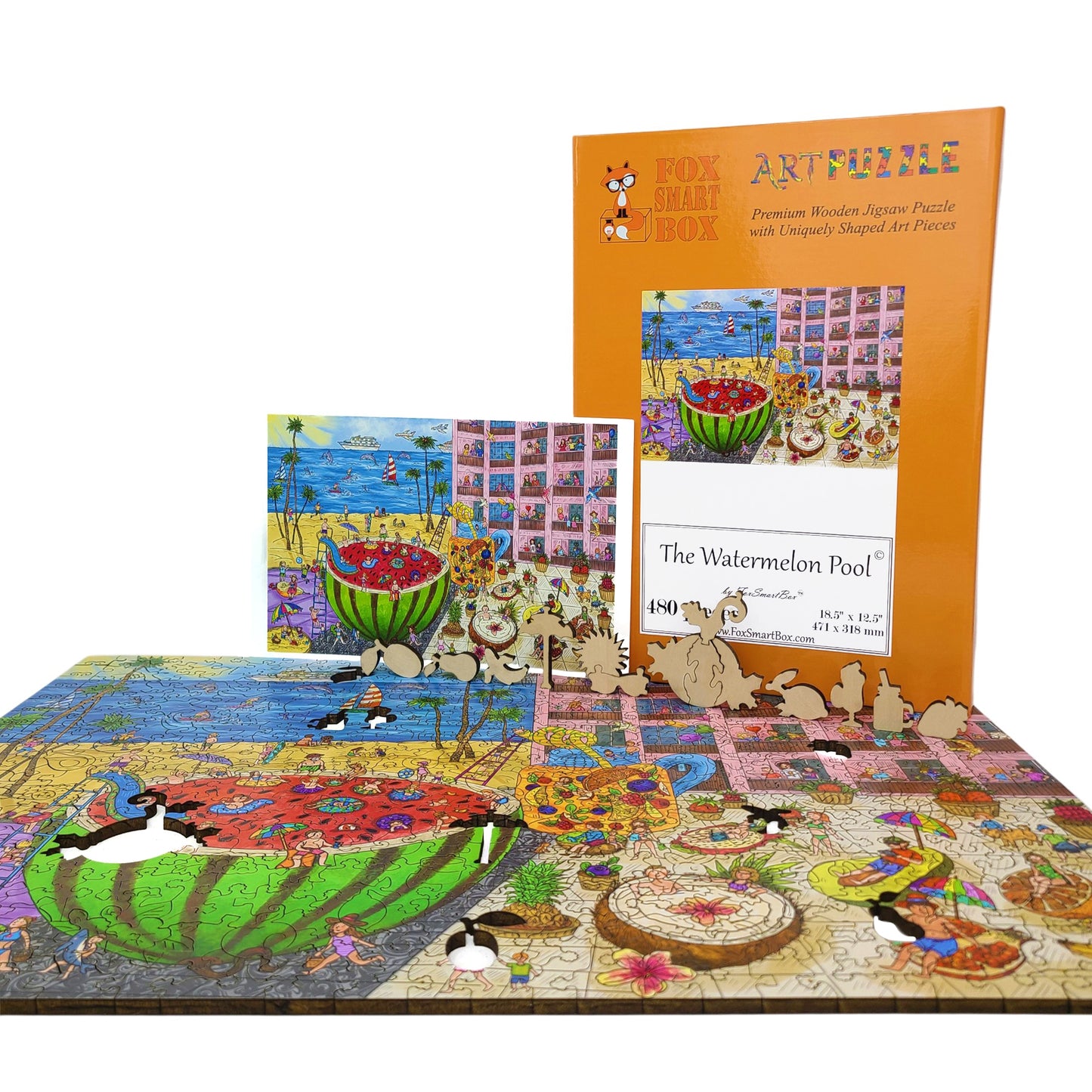 Wooden Jigsaw Puzzle for Adults - Uniquely Shaped Pieces - 480 Pieces - The Watermelon Pool