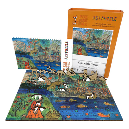 Large Format Wooden Jigsaw Puzzle with Uniquely Shaped Pieces for Seniors and Adults - 232 Pieces - Girl with Swan
