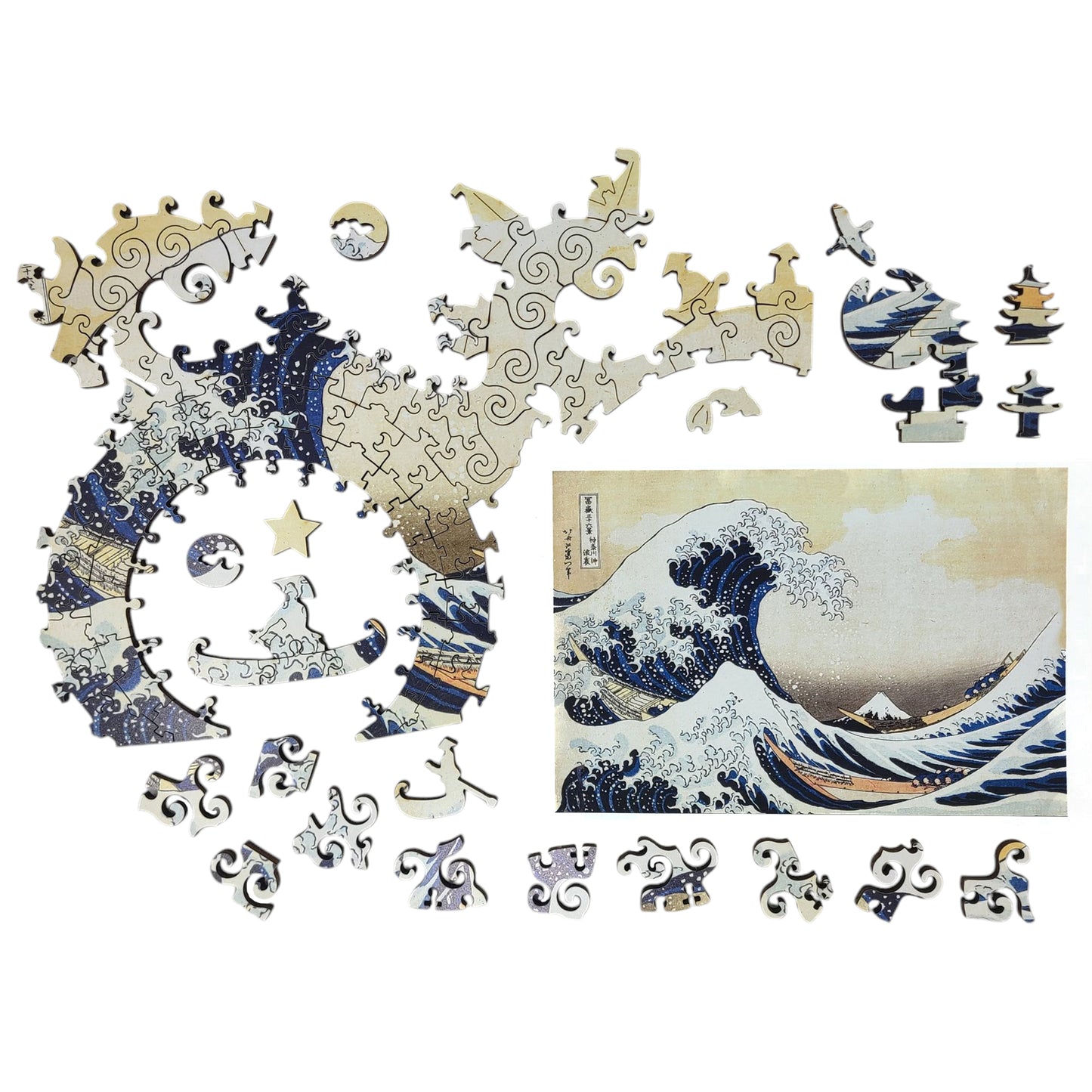Large Format Wooden Jigsaw Puzzle with Uniquely Shaped Pieces for Seniors and Adults - 205 Pieces - The Great Wave off Kanagawa