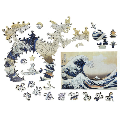 Large Format Wooden Jigsaw Puzzle with Uniquely Shaped Pieces for Seniors and Adults - 205 Pieces - The Great Wave off Kanagawa