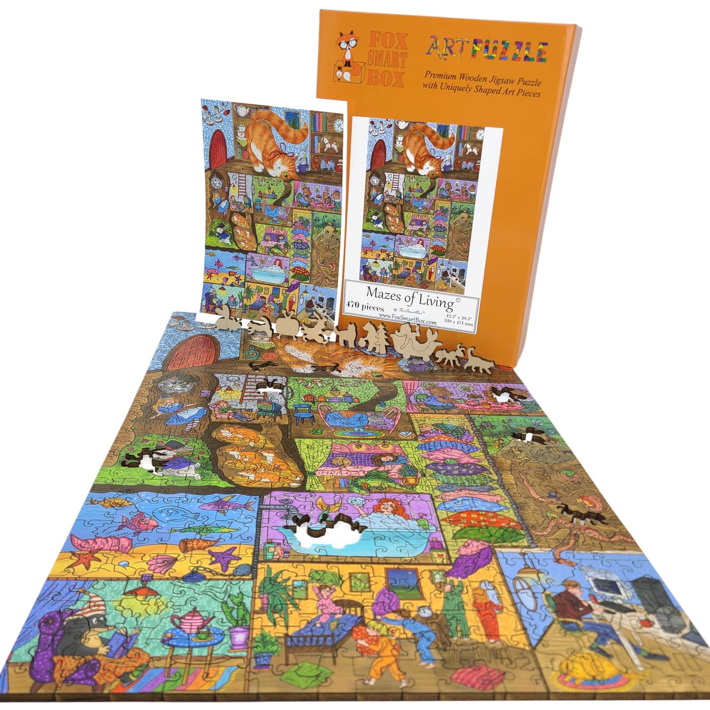 Wooden Jigsaw Puzzle for Adults - Uniquely Shaped Pieces - 470 Pieces - Mazes of Living