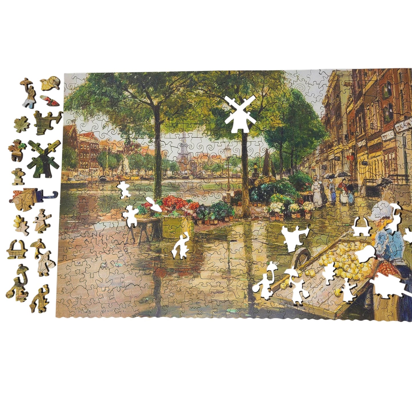 Wooden Jigsaw Puzzle for Adults - Uniquely Shaped Pieces - 465 Pieces - Flower Market in Amsterdam