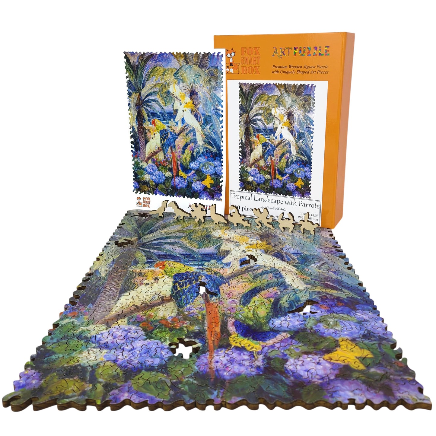 Wooden Jigsaw Puzzle for Adults - Uniquely Shaped Pieces - 310 Pieces - Tropical Landscape with Parrots