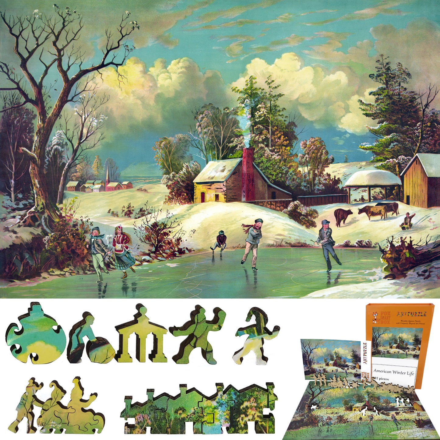 Large Format Wooden Jigsaw Puzzle with Uniquely Shaped Pieces for Seniors and Adults - 212 Pieces - American Winter Life