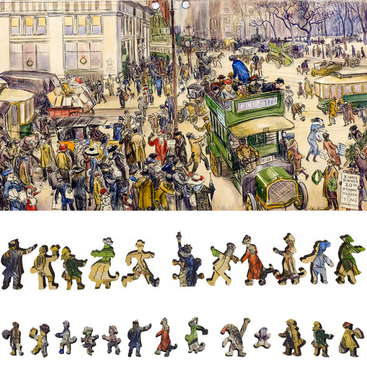 Wooden Jigsaw Puzzle for Adults - Uniquely Shaped Pieces - 310 Pieces - Christmas Shoppers, Madison Square