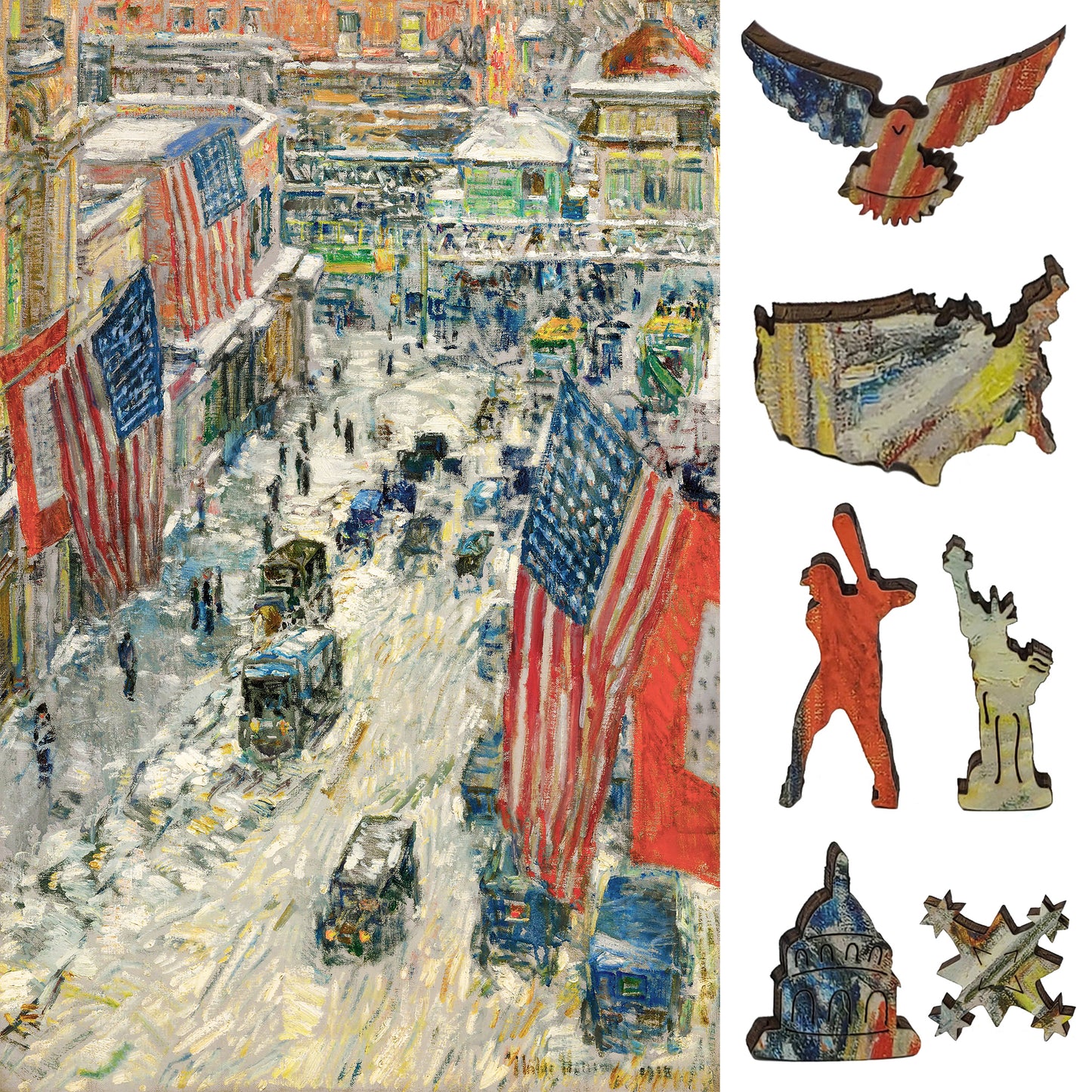 Large Format Wooden Jigsaw Puzzle with Uniquely Shaped Pieces for Seniors and Adults - 215 Pieces - Flags on 57th Street, Winter