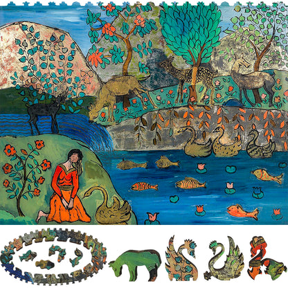 Large Format Wooden Jigsaw Puzzle with Uniquely Shaped Pieces for Seniors and Adults - 232 Pieces - Girl with Swan