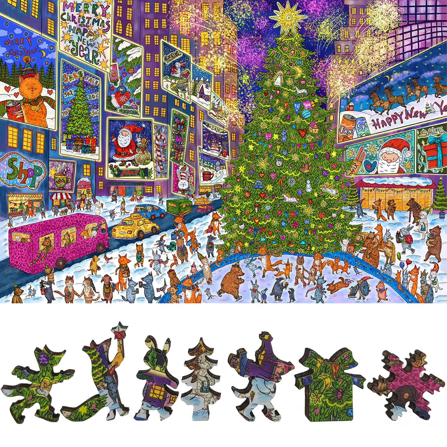 Large Format Wooden Jigsaw Puzzle with Uniquely Shaped Pieces for Seniors and Adults - 220 Pieces - New York Holiday Lights