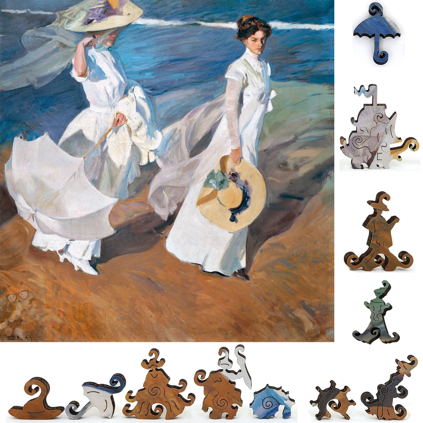 Large Format Wooden Jigsaw Puzzle with Uniquely Shaped Pieces for Seniors and Adults - 190 Pieces - Strolling along the Seashore